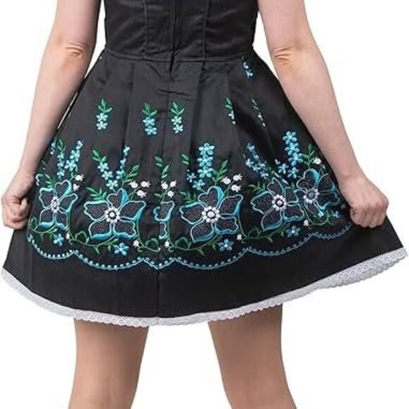 Dirndl Dress Oktoberfest Outfit Flower Embroidery White Apron Blouse 24W Plus - Picture 4 of 5